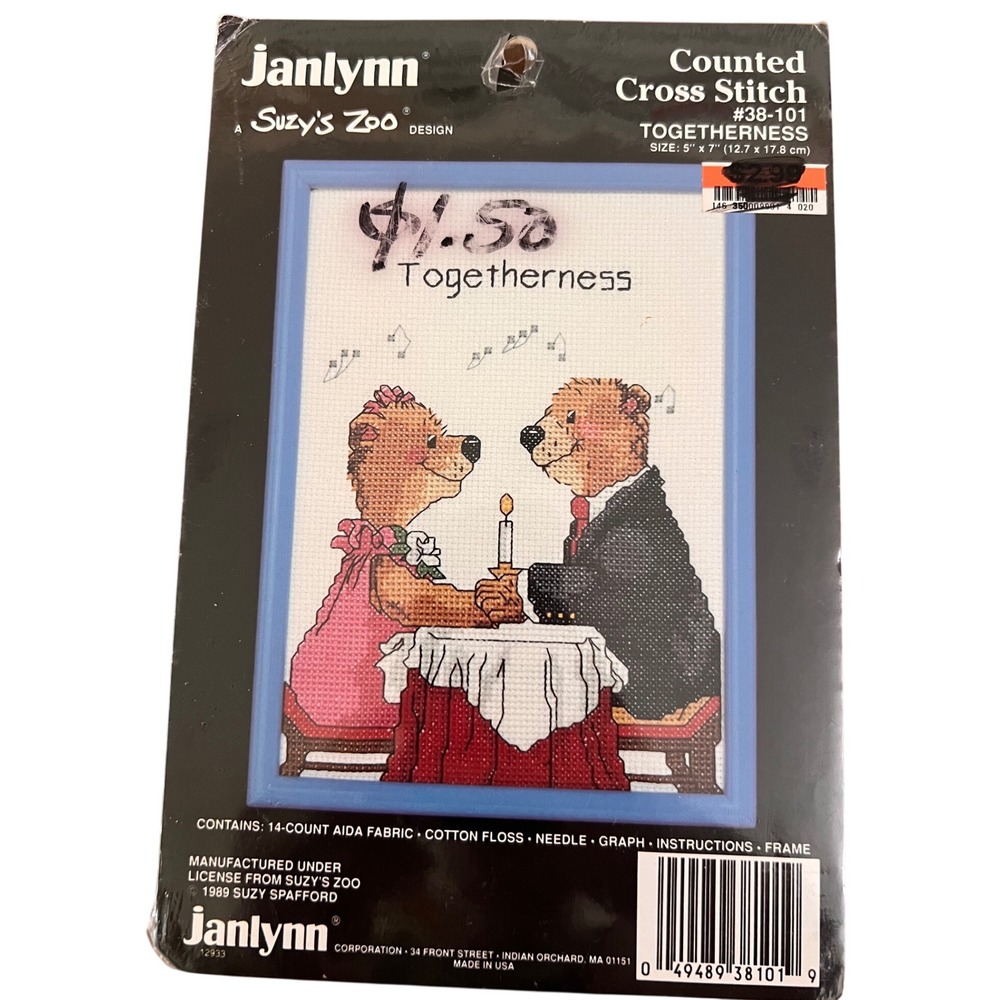 Vtg 1989 Janlynn Suzys Zoo Togetherness Counted Cross Stitch Kit Needlepoint 5x7